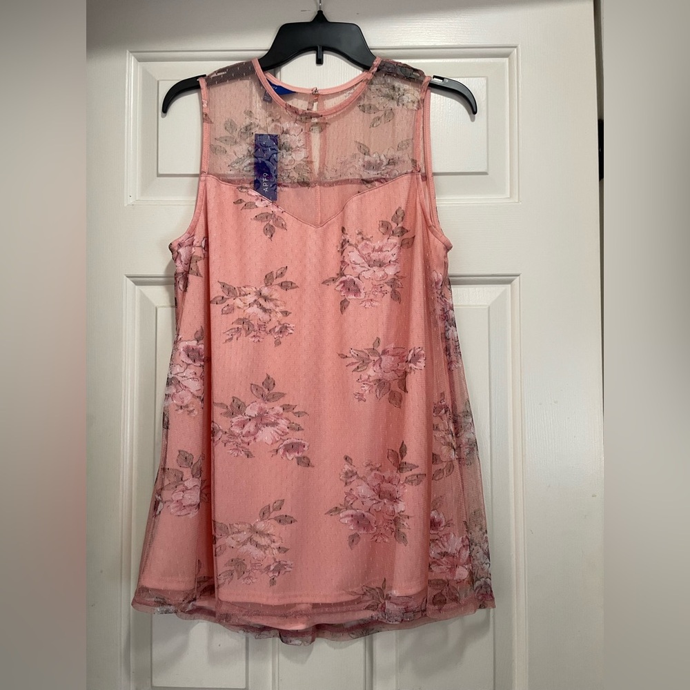 NWT Women’s Apt 9 Pink Top with Floral Lace Detail Size Large